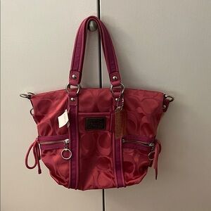 Coach Pink Signature Jacquard Shoulder Tote Y2K